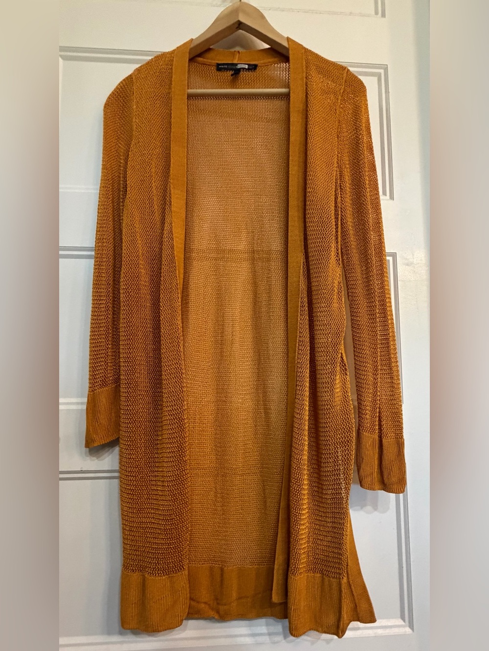 White House Black Market Open-Front Mustard Knit Cardigan
